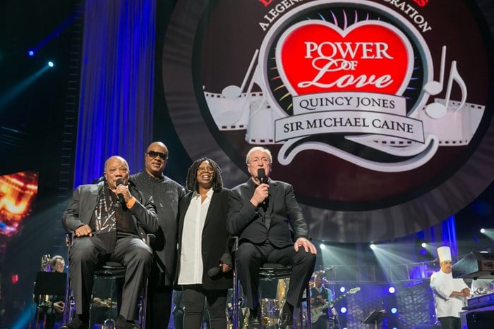 Quincy Jones, Stevie Wonder, Whoopi Goldberg and Sir Michael Caine at the 2013 Power of Love gala